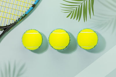 High angle view of tennis balls on table