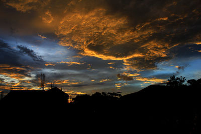 Low angle view of silhouette buildings against sky during sunset