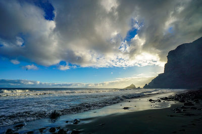 Scenic view of sea against sky during winter