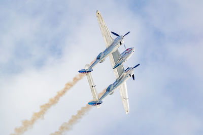 Low angle view of birds flying in sky