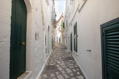 Empty alley amidst buildings in city