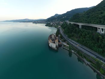 High angle view of bridge over river