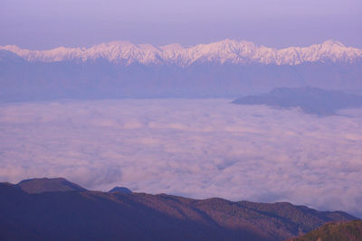 Scenic view of snowcapped mountains against sky