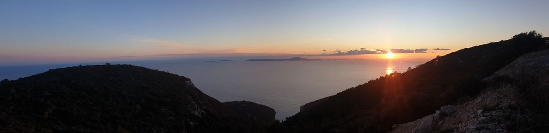 Panoramic view of sea against sky during sunset