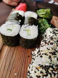 High angle view of sushi on table
