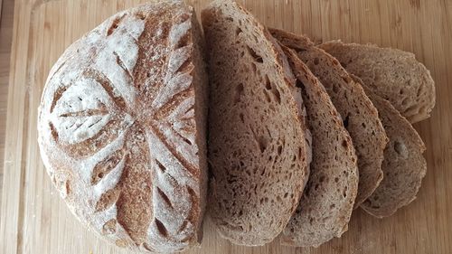 High angle view of bread on table