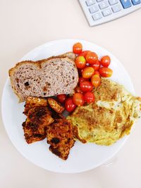High angle view of breakfast served in plate