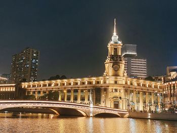 Illuminated buildings in city at night