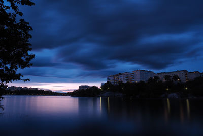 Scenic view of lake against sky at dusk