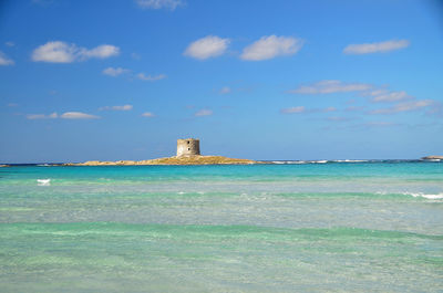 Scenic view of sea against blue sky