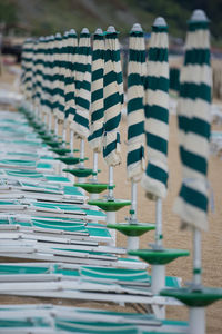 Close-up of empty seats in row