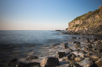 Scenic view of sea against clear sky