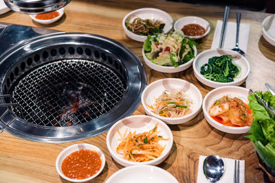 High angle view of food on table