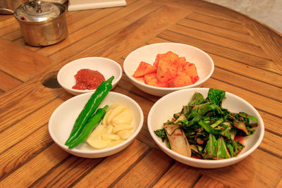 High angle view of salad in plate on table