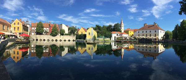 Reflection of buildings in lake