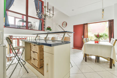 Interior of modern living room with dinning table