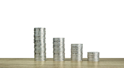 Stack of metal structure against white background