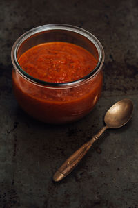 High angle view of drink in jar