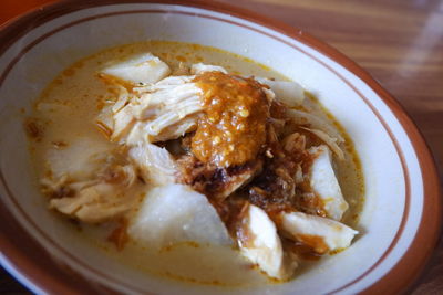 High angle view of food in bowl on table