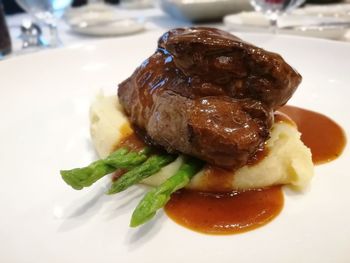 Close-up of meal served in plate