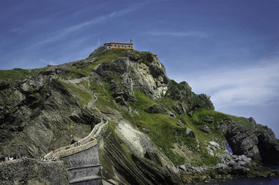 Low angle view of rock formation against sky