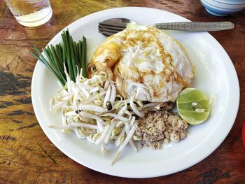 High angle view of meal served on table