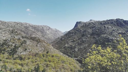 Scenic view of mountains against clear sky