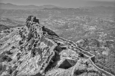 High angle view of rocks on mountain