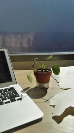 Close-up of laptop on table