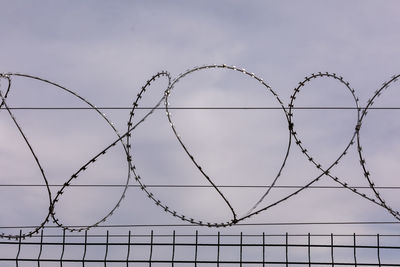 Low angle view of fence against sky