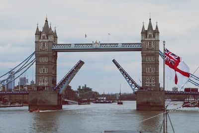 View of bridge over river against cloudy sky