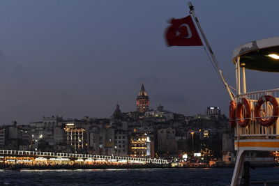 Illuminated buildings in city against sky at night