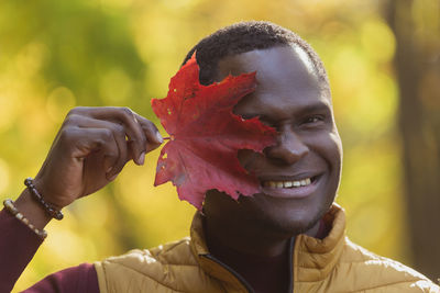 Close-up of man wearing hat