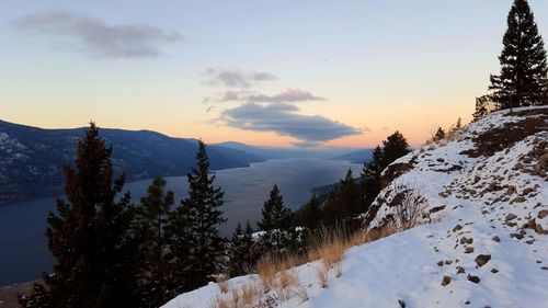 Scenic view of snow covered mountains