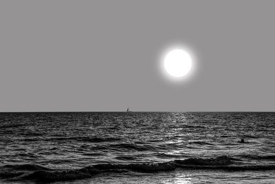 Scenic view of sea against clear sky at night