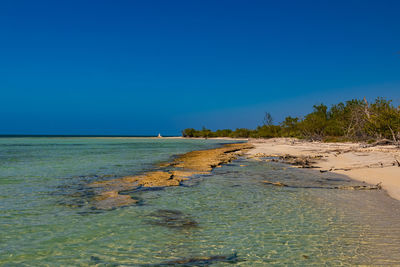 Scenic view of sea against clear blue sky