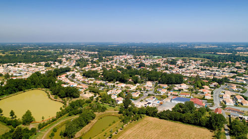 High angle view of townscape against sky