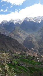 High angle view of valley against sky