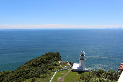 Scenic view of sea against blue sky