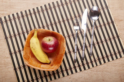 High angle view of breakfast on table