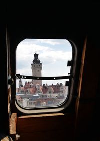 View of city through window