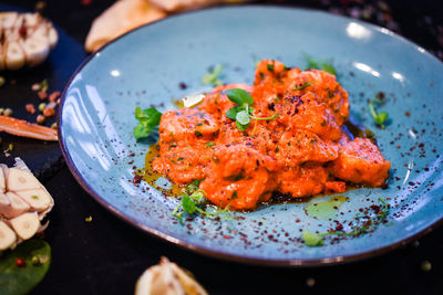 High angle view of meal served in plate