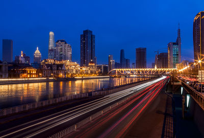 Light trails on road at night