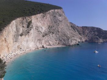 Scenic view of sea against blue sky