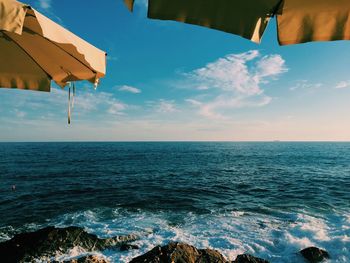 Scenic view of sea against blue sky