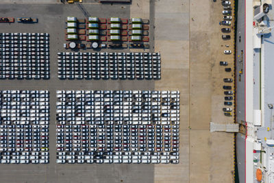 High angle view of stack of car parking lot 
