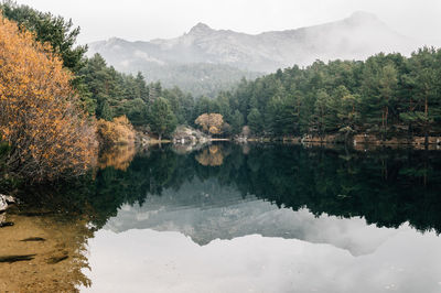 Scenic view of lake with mountains in background