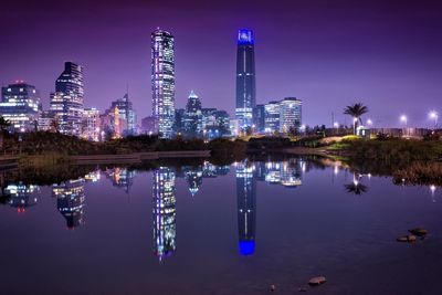 Reflection of illuminated buildings in river
