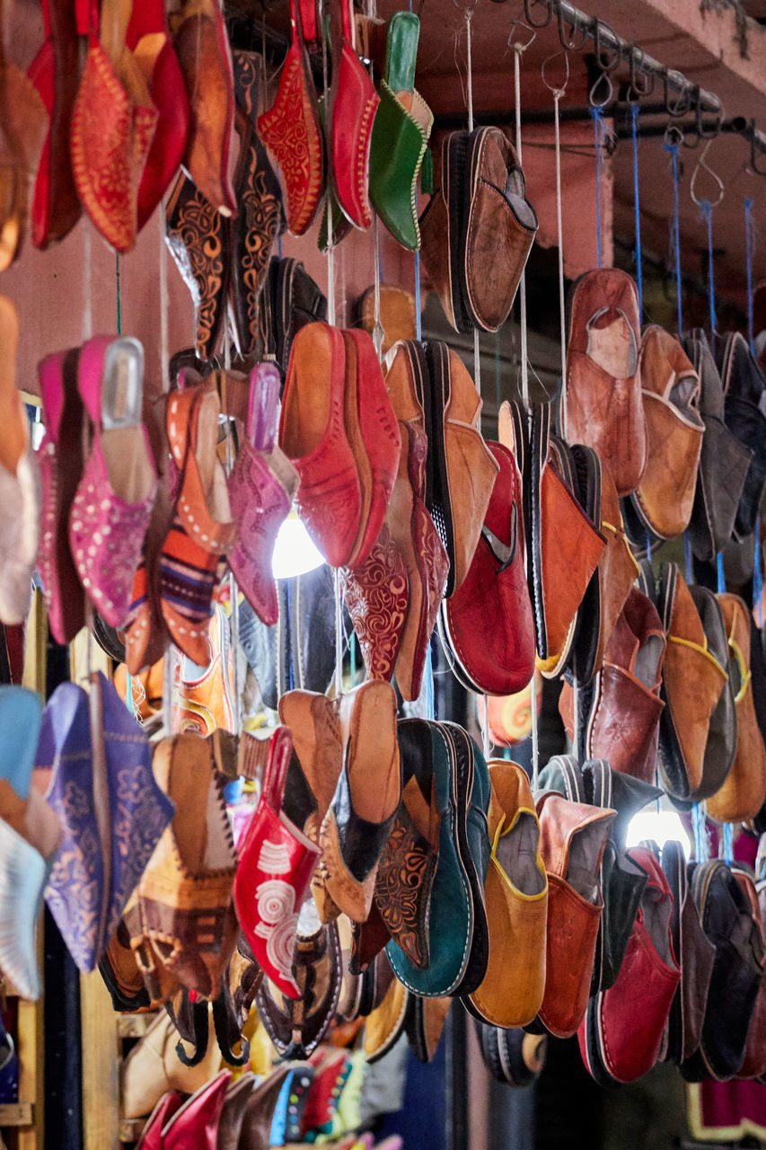 FULL FRAME SHOT OF CLOTHES HANGING IN MARKET