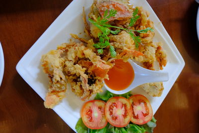 High angle view of serving food in plate